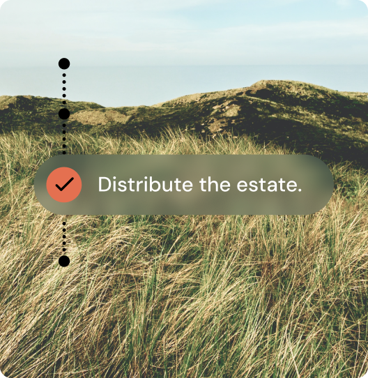Checklist highlighting estate distribution against a backdrop of rolling grassy hills.